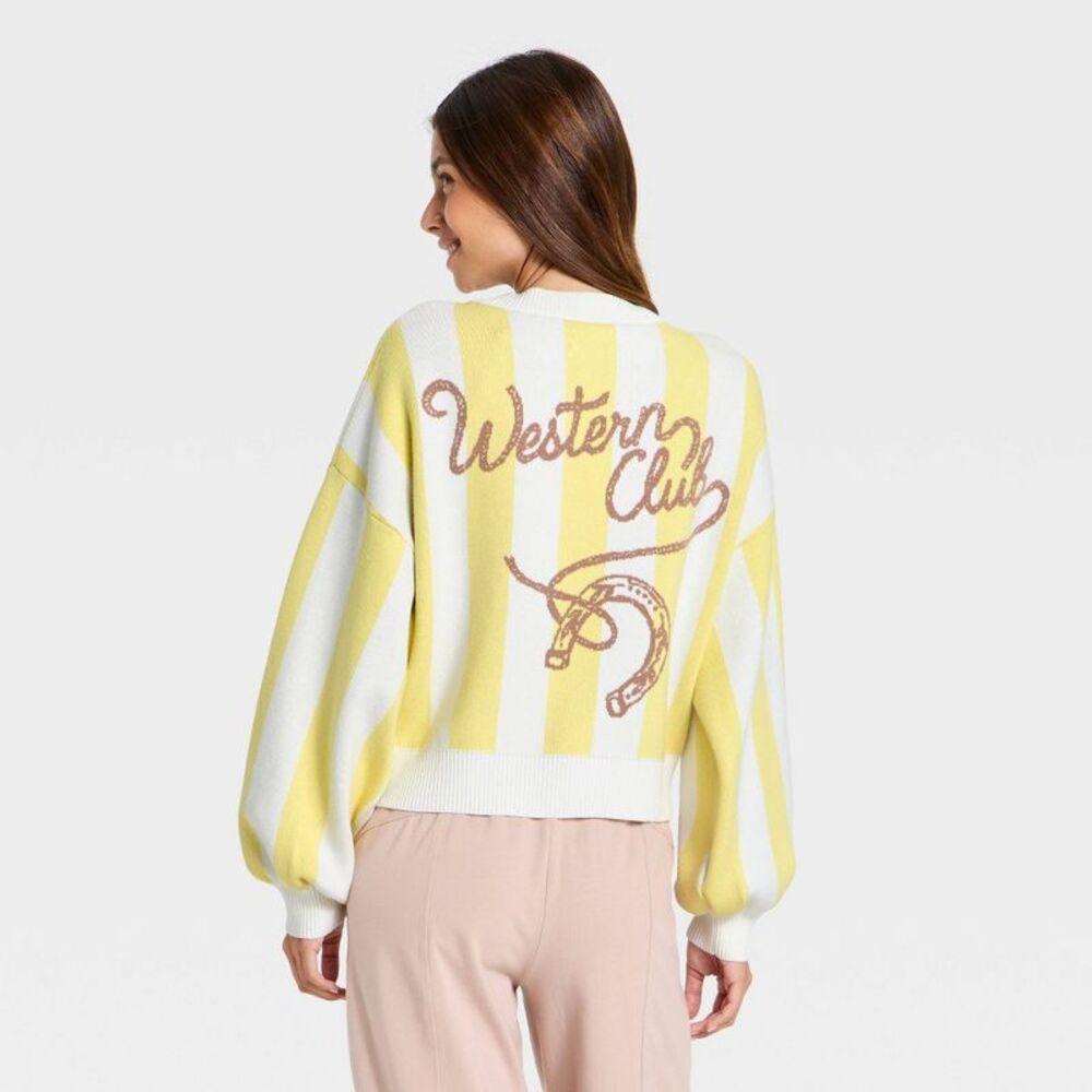 Women's Striped Western Cardigan - JoyLab Yellow M - Picture 2 of 3